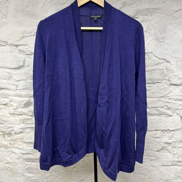 Eileen Fisher Womens Open Front Long Sleeve Cardigan Sweater Purple Small Petite - Picture 1 of 10